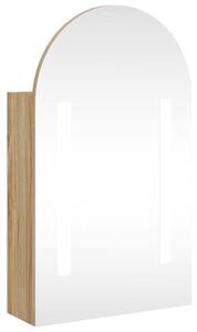 Elegantní zrcadlová skříňka s LED osvětlením a vnitřními policemi – barva dubu, dřevotřísková deska, rozměry 42 x 13 x 70 cm, model pro koupelnu 357976