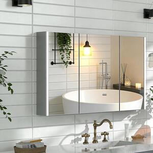 Zrcadlová skříňka do koupelny s osvětlením, rozměry 100x70x13 cm. Koupelnová zrcadlová skříňka, zrcadlo s LED osvětlením, skříňka do koupelny se 3 dvířky, s funkcí stmívání, výřez pro dávkovač papírových ručníků