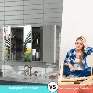 Zrcadlová skříňka do koupelny s osvětlením, rozměry 100x70x13 cm. Koupelnová zrcadlová skříňka, zrcadlo s LED osvětlením, skříňka do koupelny se 3 dvířky, s funkcí stmívání, výřez pro dávkovač papírových ručníků