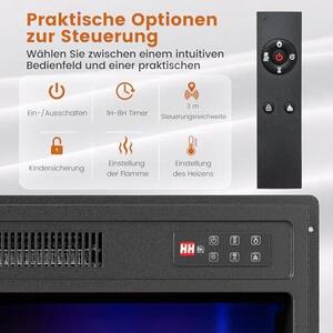 18" Elektrický krbový vložka, 750W/1500W, elektrokrb s dálkovým ovládáním, 7 realistických barev plamenů, 5 nastavitelných úrovní jasu, 8hodinový časovač, vestavěný krb pro montáž na zeď