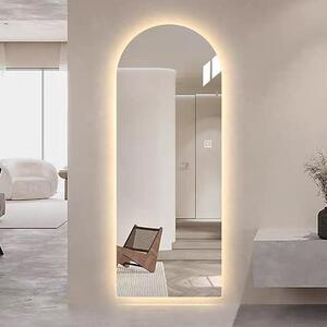 Zakřivené LED nástěnné zrcadlo 165x50 cm – Zrcadlo na celé tělo s regulovatelným jasem, 3 barvami světla a dotykovým ovládáním, bezpečnostní sklo, možnost montáže na zeď nebo jako stojací zrcadlo, ideální jako zrcadlo do ložnice, koupelny a studia