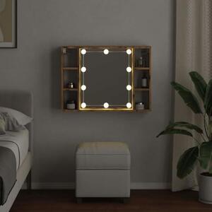 Zrcadlová skříňka s LED osvětlením, ručně vyrobená, rozměry 76 x 15 x 55 cm, vícevrstvá. Komoda, kuchyňská skříňka, úložná skříň do obývacího pokoje