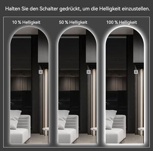 Zakřivené LED nástěnné zrcadlo 165x50 cm – Zrcadlo na celé tělo s regulovatelným jasem, 3 barvami světla a dotykovým ovládáním, bezpečnostní sklo, možnost montáže na zeď nebo jako stojací zrcadlo, ideální jako zrcadlo do ložnice, koupelny a studia