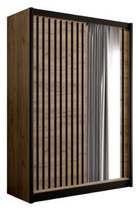 Šatní skříň se zrcadlem SANTINO 150x215x61 cm dub craft/černá