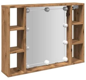 Zrcadlová skříňka s LED osvětlením, ručně vyrobená, rozměry 76 x 15 x 55 cm, vícevrstvá. Komoda, kuchyňská skříňka, úložná skříň do obývacího pokoje