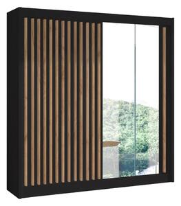 Šatní skříň se zrcadlem SANTINO 203x215x61 cm černá/dub craft