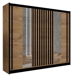 Šatní skříň se zrcadlem SANTINO 250x215x61 cm dub craft/černá