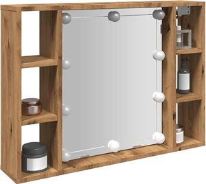 Zrcadlová skříňka s LED osvětlením, ručně vyrobená, rozměry 76 x 15 x 55 cm, vícevrstvá. Komoda, kuchyňská skříňka, úložná skříň do obývacího pokoje