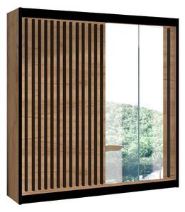 Šatní skříň se zrcadlem SANTINO 203x215x61 cm dub craft/černá