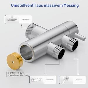 Sprchový systém s termostatem, dešťová sprcha s baterií, kompletní sprchová souprava s termostatem, kulatou dešťovou sprchou a ruční sprchou, výška 95 cm, chrom