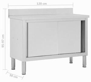 Pracovní skříň s posuvnými dveřmi, pracovní stůl, pracovní deska, nerezová skříň, gastro skříň, skříň s posuvnými dveřmi, rozměry 120x50x(95-97) cm, nerezová ocel