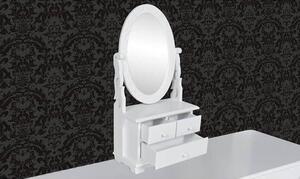 Toaletní stolek s oválným otočným zrcadlem, stolní komoda na líčení, kosmetický stolek, komoda na make-up, MDF, bílá barva, dřevovláknitá deska, viktoriánský styl