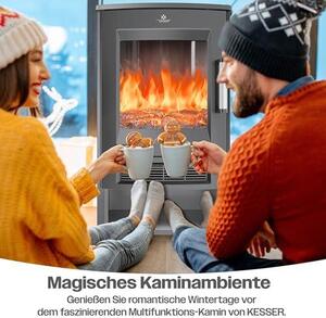 Elektrický krb s topným výkonem, panoramatickým výhledovým oknem, topným ventilátorem, 9 LED režimy plamenného efektu, dálkovým ovládáním, WiFi aplikací, výkonem 900/1800W. Elektrický krb s termostatem, topnou funkcí a časovačem
