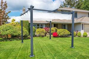 Aluminiumová pergola s vestavěnou stínící střechou, rozměry 300 x 300 cm, vhodná pro použití venku nebo v zahradě