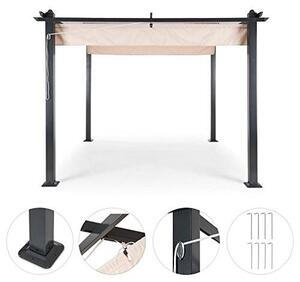 Aluminiumová pergola s vestavěnou stínící střechou, rozměry 300 x 300 cm, vhodná pro použití venku nebo v zahradě