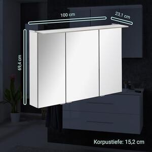 B.PERFEKT, zrcadlová skříňka, 100 cm, bílá, vysoký lesk, energeticky úsporné osvětlení, rozměry: 100x69x15 cm, vyrobeno v Německu