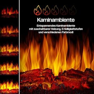 Elektrický krb s topným výkonem, panoramatickým výhledovým oknem, topným ventilátorem, 9 LED režimy plamenného efektu, dálkovým ovládáním, WiFi aplikací, výkonem 900/1800W. Elektrický krb s termostatem, topnou funkcí a časovačem