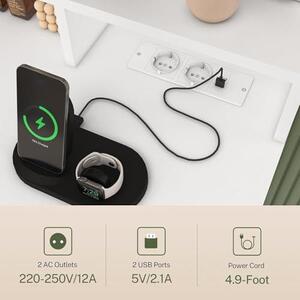 Toaletní stolek se 3 sklopnými zrcadly, vybavený 10 LED světly a zásuvkami, s 3 zásuvkami a dvěma skříňkami, určený pro ženy, do ložnice, bílý