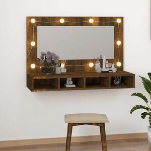 Zrcadlová skříňka s LED osvětlením, Imitace "kouřová dubová", rozměry 90 x 31,5 x 62 cm. Zrcadlová skříňka do koupelny s osvětlením. Zrcadlové skříňky do koupelny. Zrcadlo do koupelny, skříňka