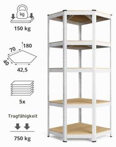 Regál Eckregal, nosnost 750 kg, rozměry 180x70x40x42,5 cm. Robustní regál/modulární regál s 5 policami a nosností 150 kg na polici. Kovový regál, vhodný do garáže, skladu, sklepa nebo dílny. Kovový, zinkovaný