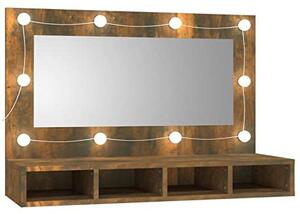 Zrcadlová skříňka s LED osvětlením, Imitace "kouřová dubová", rozměry 90 x 31,5 x 62 cm. Zrcadlová skříňka do koupelny s osvětlením. Zrcadlové skříňky do koupelny. Zrcadlo do koupelny, skříňka