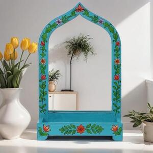 Marrakech make-up zrcadlo s úložným boxem na toaletní stolek ze dřeva 38cm | Vintage stojící zrcadlo malé Akriti -2- | Orientální make-up zrcadlo kosmetické zrcadlo s organizérem jako dekorace do pokoje