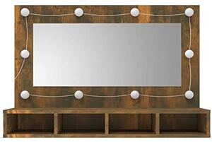 Zrcadlová skříňka s LED osvětlením, Imitace "kouřová dubová", rozměry 90 x 31,5 x 62 cm. Zrcadlová skříňka do koupelny s osvětlením. Zrcadlové skříňky do koupelny. Zrcadlo do koupelny, skříňka