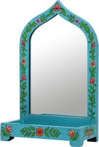 Marrakech make-up zrcadlo s úložným boxem na toaletní stolek ze dřeva 38cm | Vintage stojící zrcadlo malé Akriti -2- | Orientální make-up zrcadlo kosmetické zrcadlo s organizérem jako dekorace do pokoje