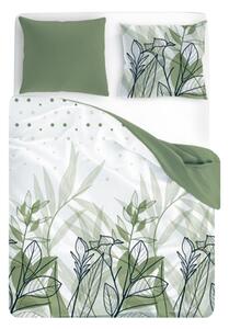 Bílé bavlněné povlečení se zelenými listy NEW TRENDY 160 x 200 cm