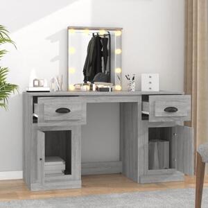 Toaletní stolek se zabudovaným LED osvětlením, barva šedá Sonoma, s komodou a zrcadlem, vyrobený z dřevotřísky, rozměry 130 x 50 x 132,5 cm, vhodný do ložnice i koupelny