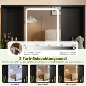 Kosmetický stolek s LED osvětlením, 3 úrovně nastavení jasu, stolek se zrcadlem a úložným prostorem na šperky, dvě zásuvky, moderní design, rozměry 90 x 40 cm (černá barva)