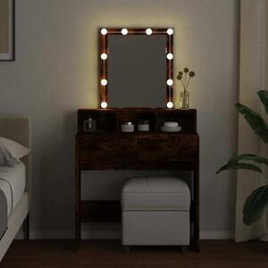 Kosmetický stolek s LED osvětlením, barva dub "kouřová", rozměry 80 x 41 x 144,5 cm. Stolek s deskou, zrcadlem a osvětlením, vyrobený z vícevrstvého dřeva, s 2 zásuvkami a 3 přihrádkami, nabízí velký úložný prostor