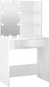 Kosmetický stolek s LED osvětlením, vyrobený z dřevotřísky a akrylu, barva: lesklá bílá, rozměry: 74,5 x 40 x 141 cm, vhodný do ložnice a šatny. Kód produktu: 808807