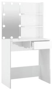 Kosmetický stolek s LED osvětlením, vyrobený z dřevotřísky a akrylu, barva: lesklá bílá, rozměry: 74,5 x 40 x 141 cm, vhodný do ložnice a šatny. Kód produktu: 808807