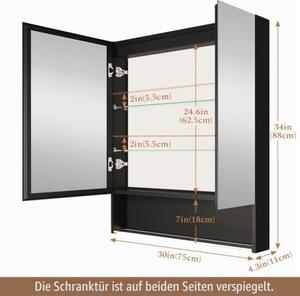 Zrcadlová skříňka do koupelny s osvětlením, rozměry 75×88×13 cm, režim s 3 barvami, úložné police, funkce proti zamlžování, zásuvka a USB port, nastavitelná police, hliník