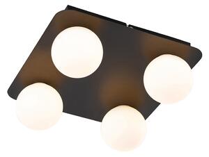 Moderní koupelnové stropní svítidlo černé čtvercové 4-světlo - Cederic