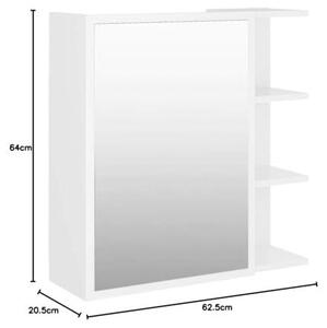 Zrcadlová skříňka, skříňka do koupelny, bílá, rozměry 62,5 x 20,5 x 64 cm, materiál: dřevovláknitá deska, vhodná do obývacího pokoje, jídelny, koupelny, předsíně, toalety, recepce