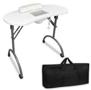 Manikérský set, rozměry 90x33x77 cm. Skládací stolek na manikúru, včetně polštářku z umělé kůže, odsávače nehtového prachu, prachových sáčků a úložné tašky. Mobilní stolek na manikúru pro nehtové studio, péče o nehty (bílá barva)