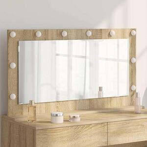 Kosmetické zrcadlo, nástěnné, s osvětlením, rám z dubu Sonoma, pravoúhlé, rozměry 100 x 55 x 18 cm, vhodné do koupelny, ložnice, chodby, obývacího pokoje, pro vnitřní použití