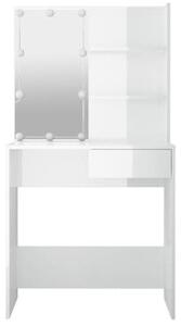 Kosmetický stolek s LED osvětlením, vyrobený z dřevotřísky a akrylu, barva: lesklá bílá, rozměry: 74,5 x 40 x 141 cm, vhodný do ložnice a šatny. Kód produktu: 808807