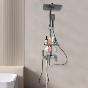 Sprchový systém "Regendusche" s baterií, kompletní sada. Termostatická sprcha s digitálním displejem. Sprchová hlavice "Regendusche" v černé barvě. Ruční sprcha, sprchový set, montáž na stěnu, vybavení koupelny