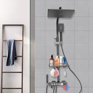 Sprchový systém "Regendusche" s baterií, kompletní sada. Termostatická sprcha s digitálním displejem. Sprchová hlavice "Regendusche" v černé barvě. Ruční sprcha, sprchový set, montáž na stěnu, vybavení koupelny