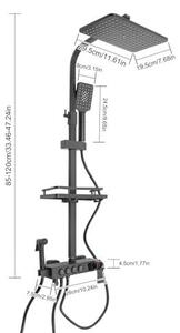 Sprchový systém "Regendusche" s baterií, kompletní sada. Termostatická sprcha s digitálním displejem. Sprchová hlavice "Regendusche" v černé barvě. Ruční sprcha, sprchový set, montáž na stěnu, vybavení koupelny