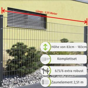 Kompletní sada plotu z pletiva, rozměry drátů 6/5/6 mm, barva antracitová (RAL 7016). Sada obsahuje sloupky a fixační prvky. Plot z pletiva, kovový plot – pro zahradu a pozemek, výška 83 cm, délka plotu 2,5 m