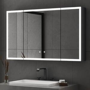 Zrcadlová skříňka do koupelny s LED osvětlením, koupelnová skříňka 60x90 cm, se 3 dvířky, se stmívatelným osvětlením ve 3 barvách, s funkcí proti zamlžování, černá, nástěnná skříňka do koupelny, dvojitá zrcadlová skříňka