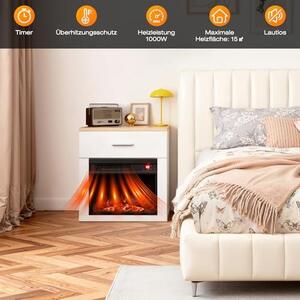 14palcový elektrický krb s nočním stolkem, 1000W elektrický krb s topným systémem, 3D efekt plamene, 5 úrovní rychlosti a intenzity plamene, dálkové ovládání, ochrana proti přehřátí, časovač