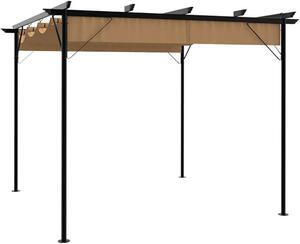 Pergola o rozměrech 3x3 metry s výsuvnou střechou v barvě taupe, altán pro zahradu a terasu, robustní ocelová konstrukce, odolný polyesterový střešní materiál