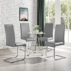 Jídelní židle, sada 4 kusů, moderní, ergonomické, otočné, s vysokou opěradlem, potažené umělou kůží, vhodné do kuchyně, jídelny, jako židle pro hosty, nosnost 135 kg, světle šedá barva