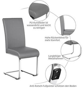 Jídelní židle, sada 4 kusů, moderní, ergonomické, otočné, s vysokou opěradlem, potažené umělou kůží, vhodné do kuchyně, jídelny, jako židle pro hosty, nosnost 135 kg, světle šedá barva