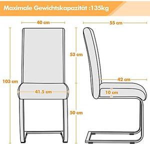 Jídelní židle, sada 4 kusů, moderní, ergonomické, otočné, s vysokou opěradlem, potažené umělou kůží, vhodné do kuchyně, jídelny, jako židle pro hosty, nosnost 135 kg, světle šedá barva